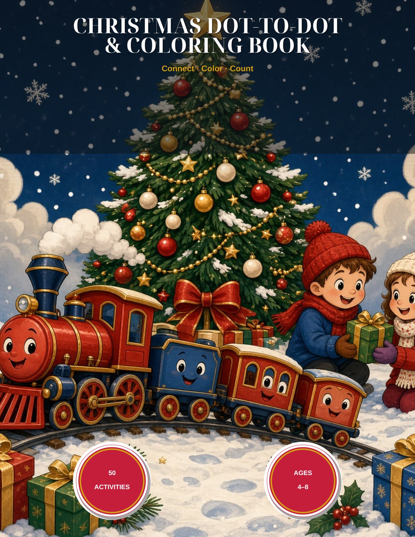 Cover of Christmas Dot-to-Dot & Coloring Book for Kids Ages 4–8