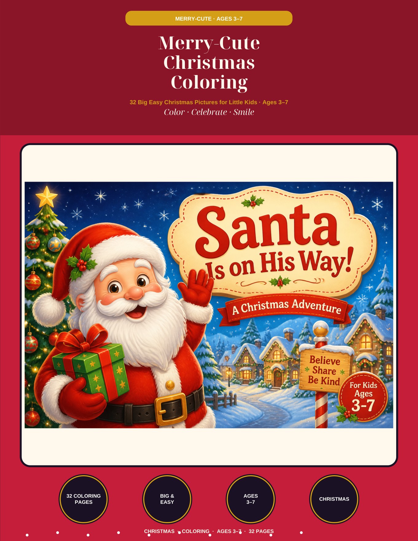 Cover of Christmas Coloring Book for Kids Ages 3-7