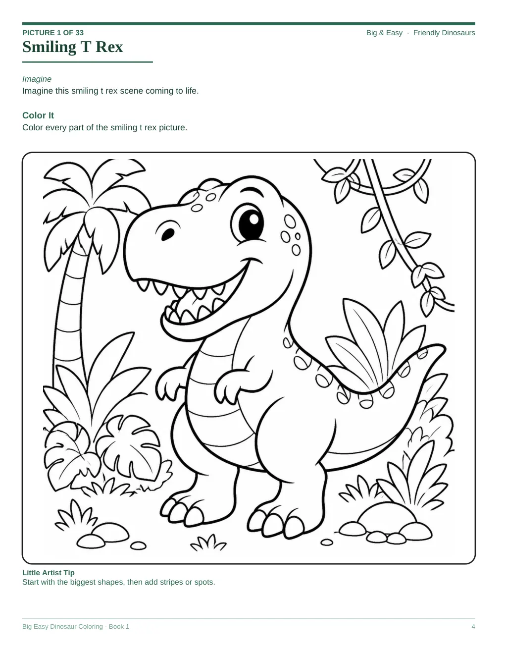 Interior sample 1 from Big Easy Dinosaur Coloring — Book 1