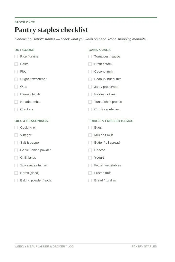 Interior sample 1 from Weekly Meal Planner & Grocery Log